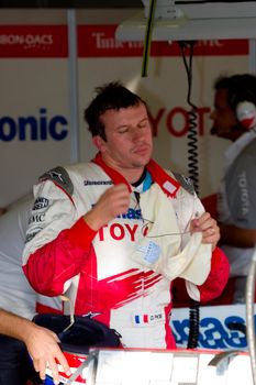 JEREZ DE LA FRONTERA, SPAIN - OCT 11: Ricardo Zonta of Toyota F1 in the pit on training session on October 11 , 2006 in Jerez de la Frontera , Spain
