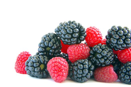 raspberry and blackberry on  white isolated background