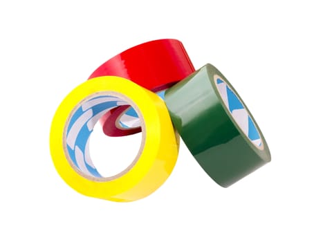 a stack of colored tape in large rolls