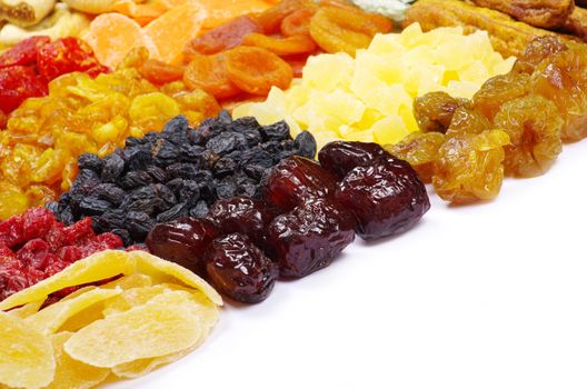 assorted dried fruits isolated on white