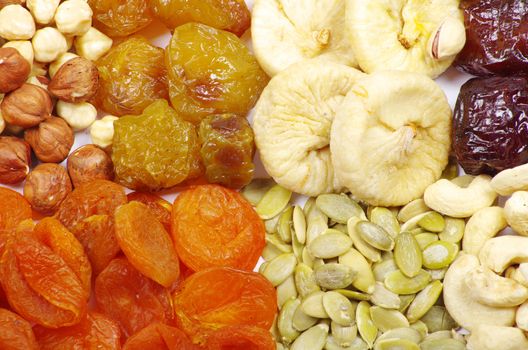 assorted dried fruits isolated on white