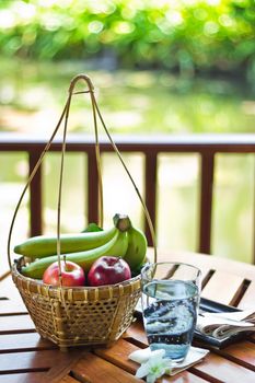 fruit in basket and pure water