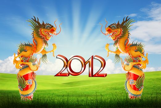 Dragon of year 21012 background with clipping path