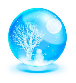 Santa Claus On Sledge With Deer and full moon in blue crystal ball