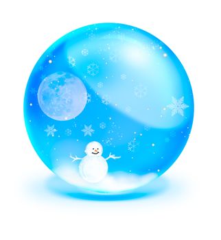 Santa Claus On Sledge With Deer and full moon in blue crystal ball