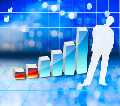 Confident business man standing near a 3d financial graph - Semi isolated with soft shadows