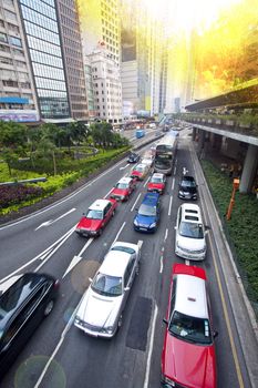 Traffic jam in Hong Kong downtown at day