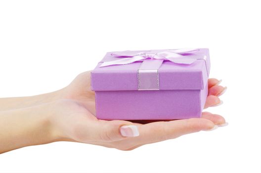 gift in hands isolated on white background