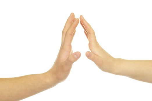 Man and woman hands isolated on white background
