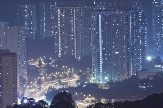 Hong Kong apartment blocks at night