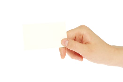 card blank in a hand isolated on white