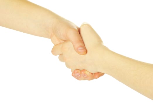 closeup of two men shaking hands isolated over white