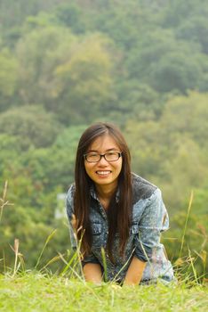 Asian girl in countryside