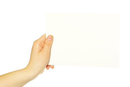 card blank in a hand isolated on white