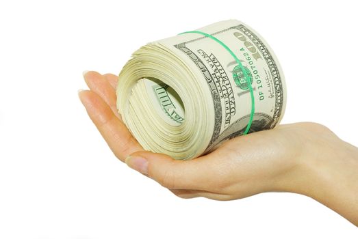 Hand with money isolated on white background