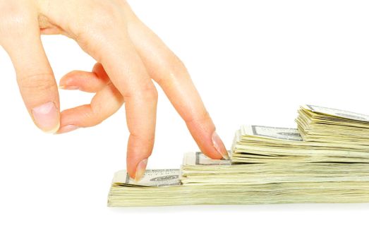 Hand with money isolated on white background