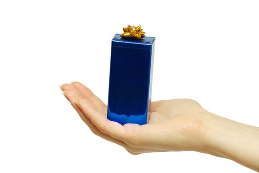 christmas gift in hands isolated on white