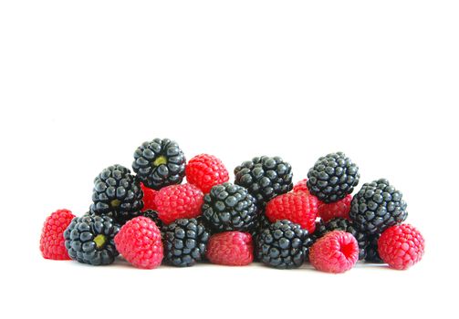 raspberry and blackberry on  white isolated background