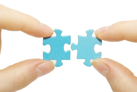  puzzle in hands isolated on white background