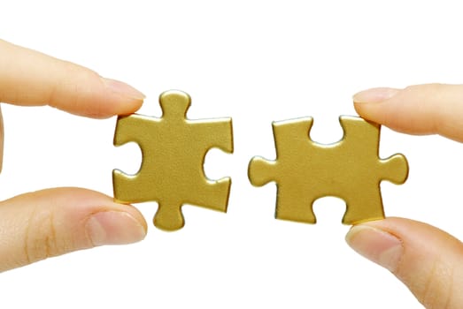  puzzle in hands isolated on white background