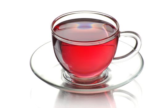 tea in cup with leaf mint  isolated on white background