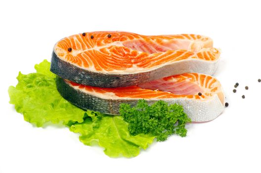 raw salmon and spices isolated