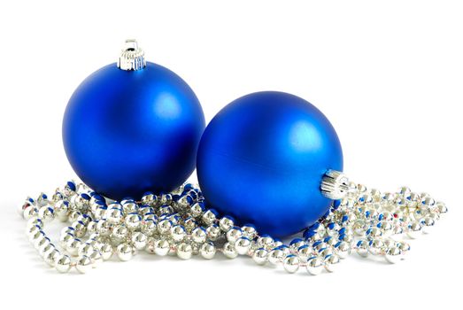 blue christmas balls  isolated on a white
