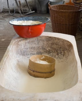 Conventional bakery tools in an old fashioned rural house.