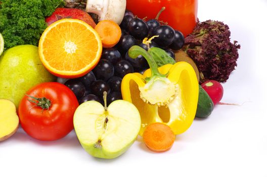 Fresh fruits and vegetables isolated on white