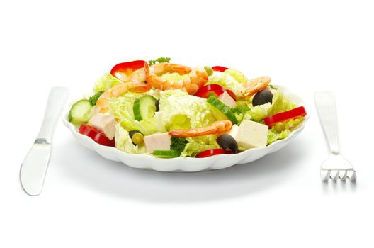 vegetable salad in plate on white