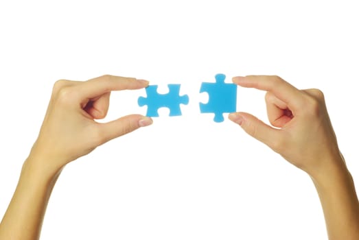  puzzle in hand isolated on white background
