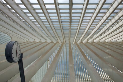 Contemporary and futuristic Liege-Guillemins railway station in Belgium by the architect Calatrava