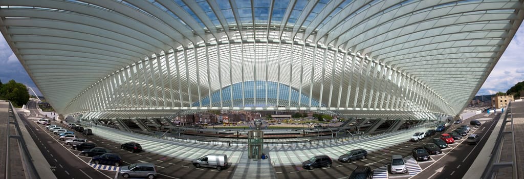 Contemporary and futuristic Liege-Guillemins railway station in Belgium by the architect Calatrava