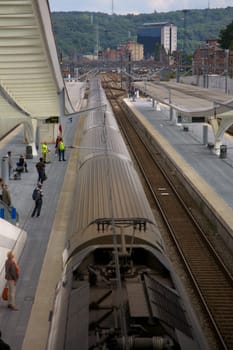 Contemporary and futuristic Liege-Guillemins railway station in Belgium by the architect Calatrava