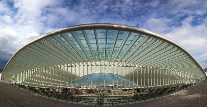 Contemporary and futuristic Liege-Guillemins railway station in Belgium by the architect Calatrava