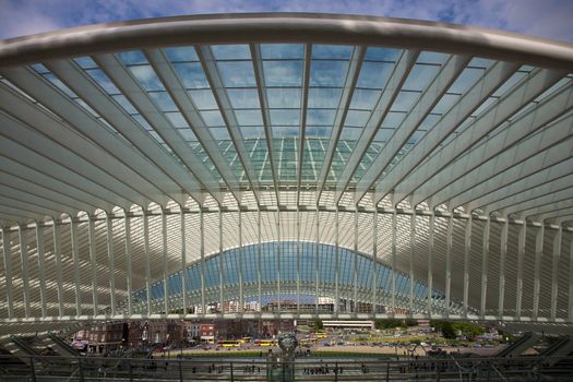 Contemporary and futuristic Liege-Guillemins railway station in Belgium by the architect Calatrava