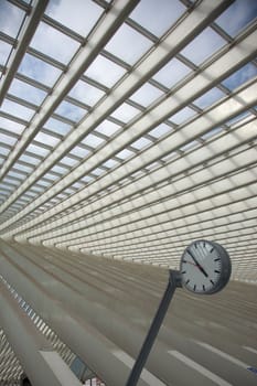 Contemporary and futuristic Liege-Guillemins railway station in Belgium by the architect Calatrava