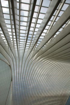 Contemporary and futuristic Liege-Guillemins railway station in Belgium by the architect Calatrava