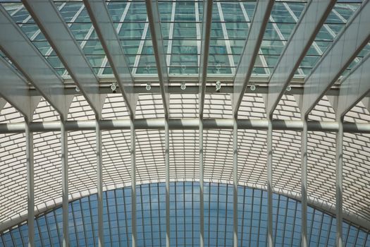 Contemporary and futuristic Liege-Guillemins railway station in Belgium by the architect Calatrava
