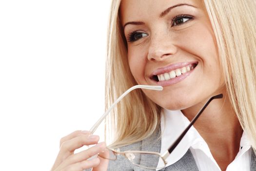 business woman in glasses on white background