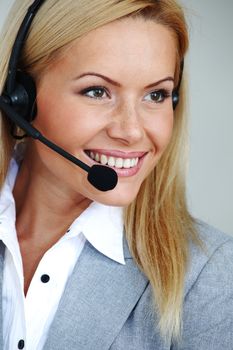 woman call with headset close portrait