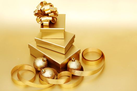 golden christmas background gifts ball