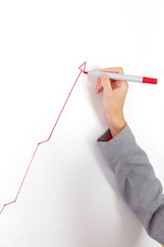 business woman draws a graph on the wall