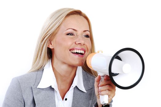 business woman speak in megaphone