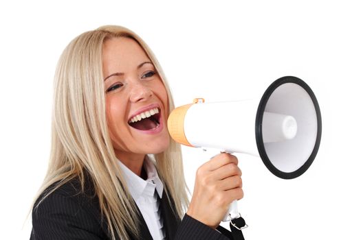 businesswoman with megaphone studio isolated