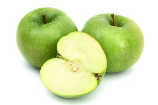 green apples pile slice isolated on white