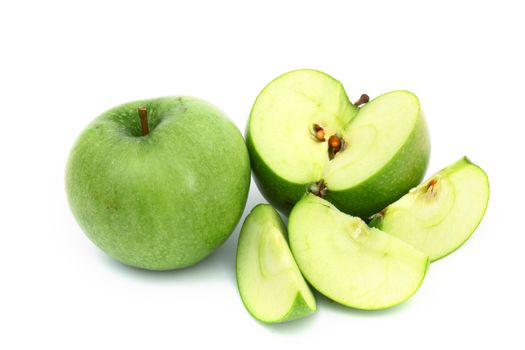 green apples pile slice isolated on white