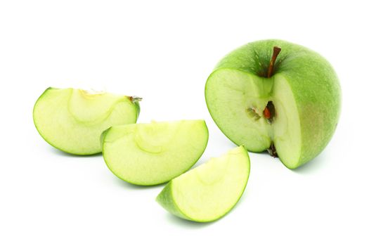 green apples pile slice isolated on white