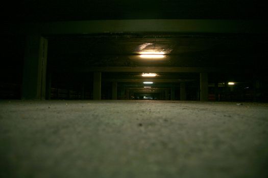 Strange Garage and light at Night In Berlin, Germany.