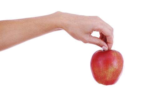 red apple in hand isolated white